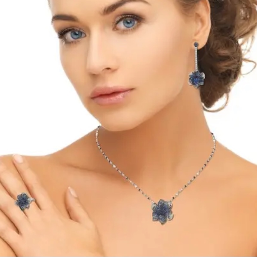 Suzy Levian Sapphire And Diamond Accent In Sterling Silver Petite Flower Pendant